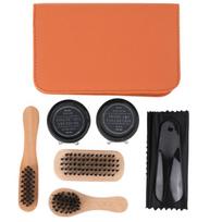 7-Piece Leather Shoe Care Set: Travel Brush, Shoe Polish, Cleaning Tools, and Shoehorn black