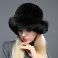 Real Knit Mink Fur Hat with Fox Fur Trim for Women for Party Made in Trust Supplier's Factory juoda