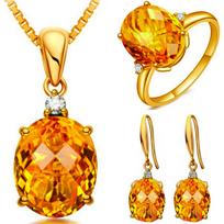 2026 Topaz Pendant Earrings Ring Women's Light Luxury High Sense Yellow Diamond Necklace Jewelry Set 45CM
