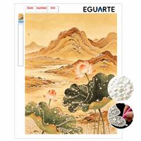 DIY Frameless Pearl Painting Kit Lotus Pond Mountain Landscape 3D Shiny Bead Art Canvas Relaxing Craft for Adults Home Wall Decor Gift 30x40cm