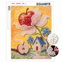 Pearl Painting DIY Kit Apple Flower House Landscape Frameless Sparkling Bead Art Canvas Creative Home Decor Craft for Beginners 30x40cm
