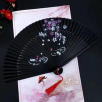 Portable Tassel Folding Fan Exquisite Kimono Fan Blossom Printing Folded Fan  Wedding Party Decor Style 9