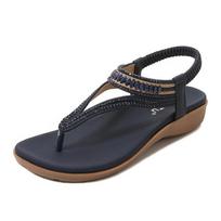 2026 Summer Shoes Women Wedges Sandals Flip Flops Bohemian Style Elegant Ladies Sandal Plus Size 42 35 mėlyna