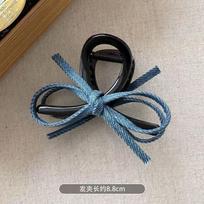 Salt And Sweet Simple Denim Bow Grab Clip Women'S New Back Head Hair Clip Shark Clip Hairpin Headdress