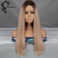 MERISIHAIR ilgas ombre blondinis perukas moterims tamsių šaknų vidurinė dalis tiesi pelenų blondinė perukas moterims karščiui atsparūs perukai, skirti Cosplay kasdieniam vakarėliui