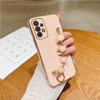 Meškiuko apyrankės laikiklis padengtas silikoninis telefono dėklas, skirtas Samsung Galaxy A53 A73 A33 A52 A52s A72 A32 4G 5G A51 A71 A12 A31 A21S Fe apsauginis dangtelis A32 4G rožinė