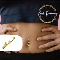 KODY PIERCING Bambos papuošalai Colt Pistol paauksuoti, inkrustuoti cirkoniu 10 mm