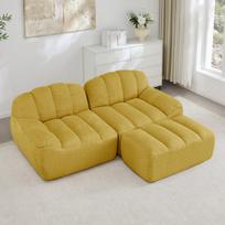 Modulinė sofa be rėmo, L formos, su pufu, 2 vietų, geltona