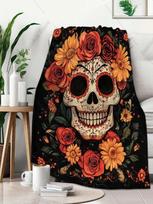 Cukrinio kaukolės pledas, Cukrinio kaukolės dovanos moterims, Mirusiųjų dienos pledas, Minkštas jaukus meksikietiškas lengvas vilnos pledas sofai 75X95CM pilka spalva
