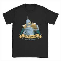 Bendered Save The Planet Kill All Humans Men's T Shirt Cartoon Crazy Tee Short Sleeve Crew Neck T-Shirts Cotton Merch S