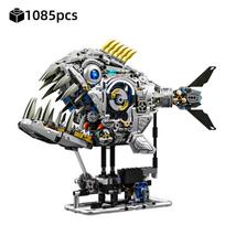 Techniniai Mechaniniai Piranijos Jūros Gyvūnų Žuvies Statybiniai Blokeliai Plytos Variklis Gyvūnų Pasaulio Modelis Berniukų Surinkimo Žaislai, skirti Vaikų Dovanai