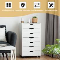 „Costway“ mobilioji dokumentų spinta su 7 stalčiais ir užrakinamais ratukais Medinė biuro spintelė, susukama biuro talpykla 48 x 40 x 89 cm balta