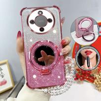 For Honor Magic 8Pro Magic 8 Lite 7 6 5 Lite 7 6 PRO 400Lite Glitter Mirror Holder Bracelet Case Four-Corner Shockproof Cover Magic 8 Lite