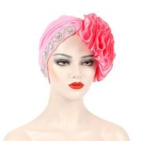 African Female Head Wraps Bonnet Nigeria Party Headgear Satin Ruffled Pleated Turban Cap Headtie rožinė