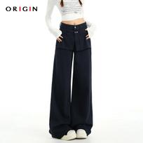 ORIGIN Women's Faux Two-Piece Patchwork Wide-Leg Denim Pants L