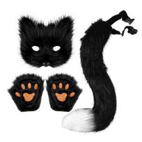 Fox Face Cushion Faux Fox Pusinės veido pagalvėlės su uodegos pirštinėmis maskaradas Helovinas juoda