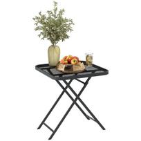 Sulankstomas sodo stalas 70×70 cm, plieninis, atsparus orui, juodas, balkonui ir terasai, 1 vnt
