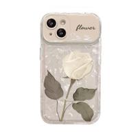 Baltoji rožių grandinėlė tinka iPhone 16, telefono dėklas 15pro, atverčiamas veidrodis 14, skaidrus silikoninis 13, smulkia skylute 7/8 iPhone 16