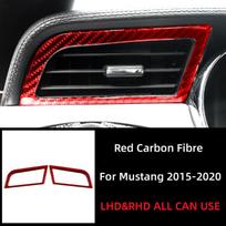 For Ford Mustang GT 2015-2025 Carbon Fiber Auto Dashboard Left and Right Air Vents Trim Stickers Frame Car Interior Accessories raudona