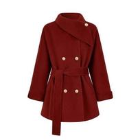 Women's Black Hepburn Woolen Cape Coat - High-End, Thickened | Autumn/Winter 2025 Collection Large pilkšvai balta