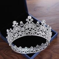 Apvalus karūna mergaitėms, moterims, nuotakoms, barokinis, grožio konkurso karūnos, Europos princesės tiara, kristaliniai plaukų papuošalai, brangakmeniai, pilna karūna, karalienė CHINA beige