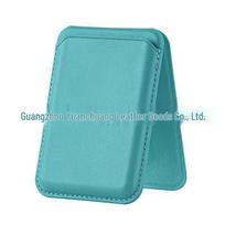 Prekyboje: Magnetinis odinis PU MagSafe kortelių laikiklis iPhone 13/15 telefonui - Sulankstomas ID laikiklis Card Holder with Stand + OPP Bag tamsiai žydros spalvos