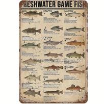 Retro Fish Metal Sign Bass Crappie Salmon Catfish Vintage Wall Art Home Cabin Garden Decor 20X30 įvairiaspalvis