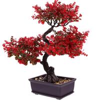 Dirbtiniai augalai Bonsai Stalo Mažas medis Vazonas Netikras augalas Gėlės Vazonėliuose Ornamentai Sodo Dekoras Namų Kambario Stalo Dekoras M raudona