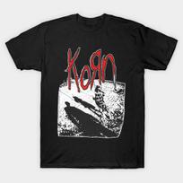Men Black Print T-shirt Korn No-Cut Transfer Paper Print Cotton Tshirt L juoda