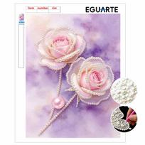 DIY Frameless Pearl Painting Kit Elegant Pink Rose Floral 3D Shiny Bead Art Canvas Relaxing Craft for Adults Home Wall Decor Gift 30x40cm