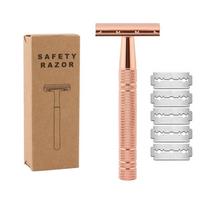 Handle Male 5 Shaving Blades Manual Shaver Safety Razor Classic Men Shaving Double Edge Razor rožinio aukso spalvos