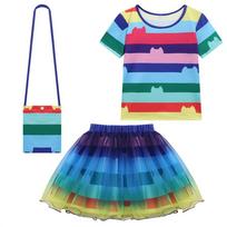 Kids Gabby Doll House Cosplay Stripe T-shirt Rainbow Skirt Bag Sets Girls Carnival Birthday Party Clothing Children Fancy Suits 110