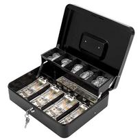 Money Box with Key -Money Tin with Lock - Small Lockable Cash Box with Coin Tray for Petty Cash Coins Notes juoda