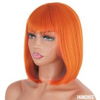 MISSQUEEN trumpas sintetinio pluošto oranžinis perukas su kirpčiukais moterims kasdieniniam naudojimui juodai rudas pilkas perukas iki pečių 14inches beige