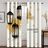 Prabangios Eid Ramadan Kareem plonos užuolaidos 2 vnt. Nemokamas pristatymas Islamo tradicinis dizainas Svetainės Miegamojo Namų Dekoras W65X60H(cm)X2Pcs&Grommet Top gray