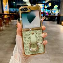 Electroplated Weaving Leather Ring Phone Case for Samsung Galaxy Z Flip 6 5 Samsung Flip6 Flip5 Shockproof Protection Cover For Samsung Galaxy Z Flip6