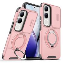 Armor Case for Vivo V40 Pro Lite 5G Featuring a Stand and Push Window Design Magnetic Suction Protective Cover with Matte Finish for Vivo V40 Lite 5G rožinė