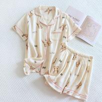 Women's Summer Cotton Crepe Pajama Set with Short Sleeves & Shorts XL (suitable for 130-155 lbs)