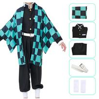 Anime Demon Slayer Kamado Tanjirou Cosplay kostiumas Kimetsu No Yaiba Animacinių filmų kostiumas Sutis Perukai Helovinas vaikams Suaugusiųjų CosParty as the picture-110&Cos