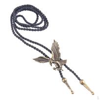 Classic Cowboy Leather Rodeo Bolo Tie Cord Eagle Pendant - Silver Antique Bronze Eagle