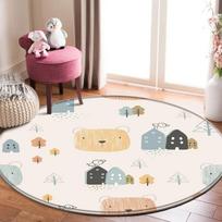 Children's Cartoon Comic Round Rug, Bedroom, Play Space, Flannel Animal Design Carpet, Infant Play Mat, Kids' Room Decor Mat 60cm
