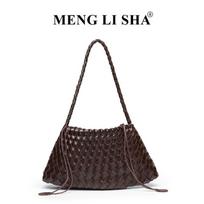 Handwoven bag Casual versatile shoulder underarm tote bag Premium sense portable mother and child bag šokoladas