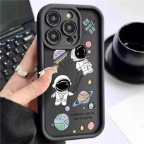Interstellar Astronaut iPhone 15/16/17 Case - Black Sandpaper Groove Design Galaxy NOTE 20 juoda