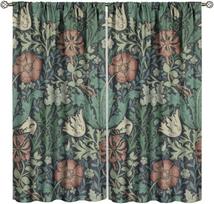 Vintage William Morris Flower Window Curtains Bohemia Floral Drapes Living Room Bedroom Pane Curtain With Blackout Polyester Perfect For Area W100*H70(CM)-Hooks&2PCS