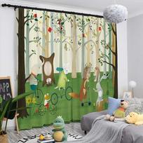 Lovely Cartoon Green Forest Wildlife Thick Blackout Drape Bed Chamber Living Room Window High Shading Drape 2 Pieces New Pattern Design W55 X H120cm X 2&Grommet Top