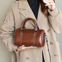 Genuine Leather Women's Messenger Bag New Boston Handbag Women's Niche High-end Shoulder Bag 23cm*12cm*16cm kava