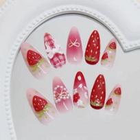 24Pcs Strawberry Press On Nails, 3D Bow & Flower Red Almond Fake Nails for Sweet Style United States