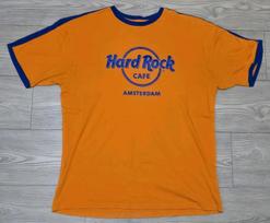 Vintažiniai Hard Rock Cafe Amsterdamas Oranžinis Mėlynas Ringer Vyriški XL Unisex Marškinėliai XL gray