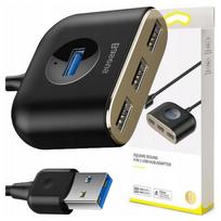 Adapter Usb 4W1 Baseus Square Round, Hub Usb 3.0 Do 1X Usb 3.0 + 3X Usb 2.0, 1M (Czarny)