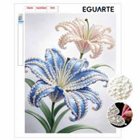 DIY Frameless Pearl Painting Kit Elegant Blue and Pink Lily Flower 3D Shiny Bead Art Canvas Relaxing Craft for Adults Home Wall Decor Gift 30x40cm